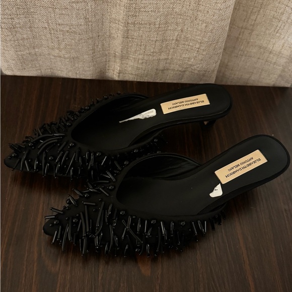 Antonio Melani Elizabeth Damrich beaded satin black pointed toe kitten heels - Picture 5 of 6